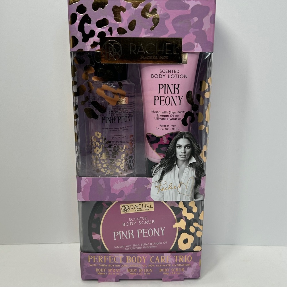 Rachel Roy Pink Peony Body Care Trio Set Spray Lotion Scrub RR1333 New
